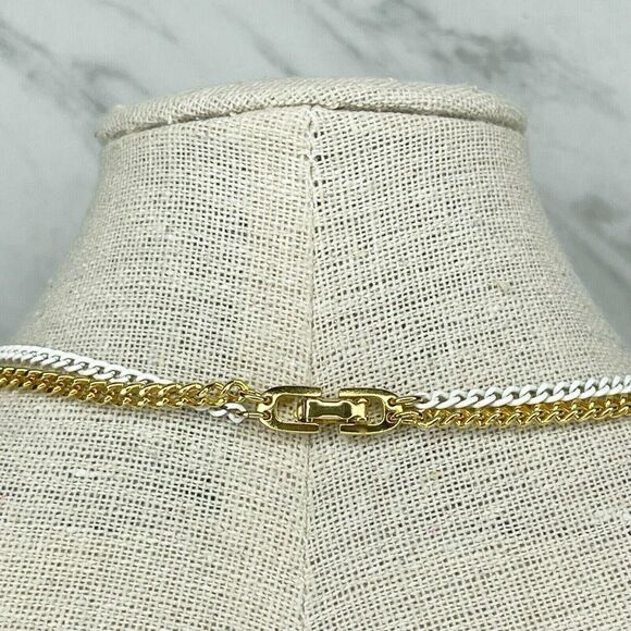 White and Gold Tone Double Strand Pendant Chain Link Necklace - Picture 3 of 6